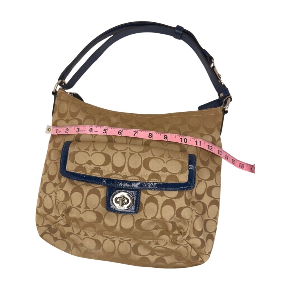 Coach 2012 Signature Jacquard Shoulder Bag Blue Leather Trim Turnlock F12699 - Picture 12 of 12